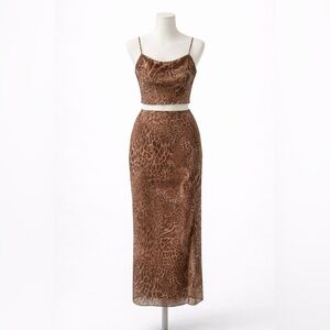 Animal Print set Brown Maxi Skirt - Women